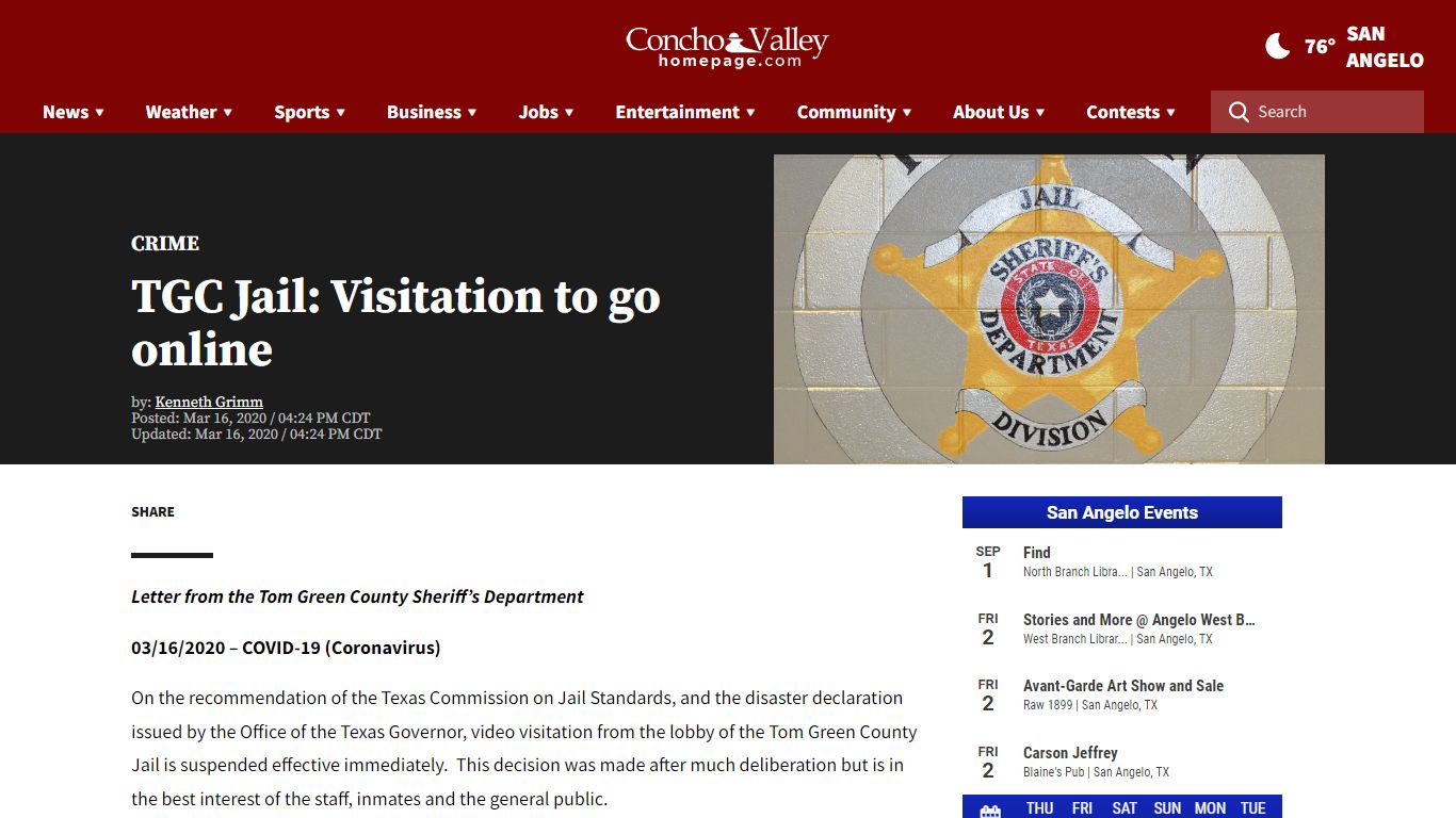 TGC Jail: Visitation to go online | ConchoValleyHomepage.com